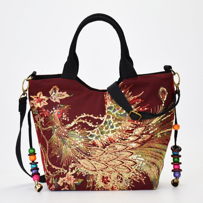 Schultertasche im Vintage-Stil mit Perlen
