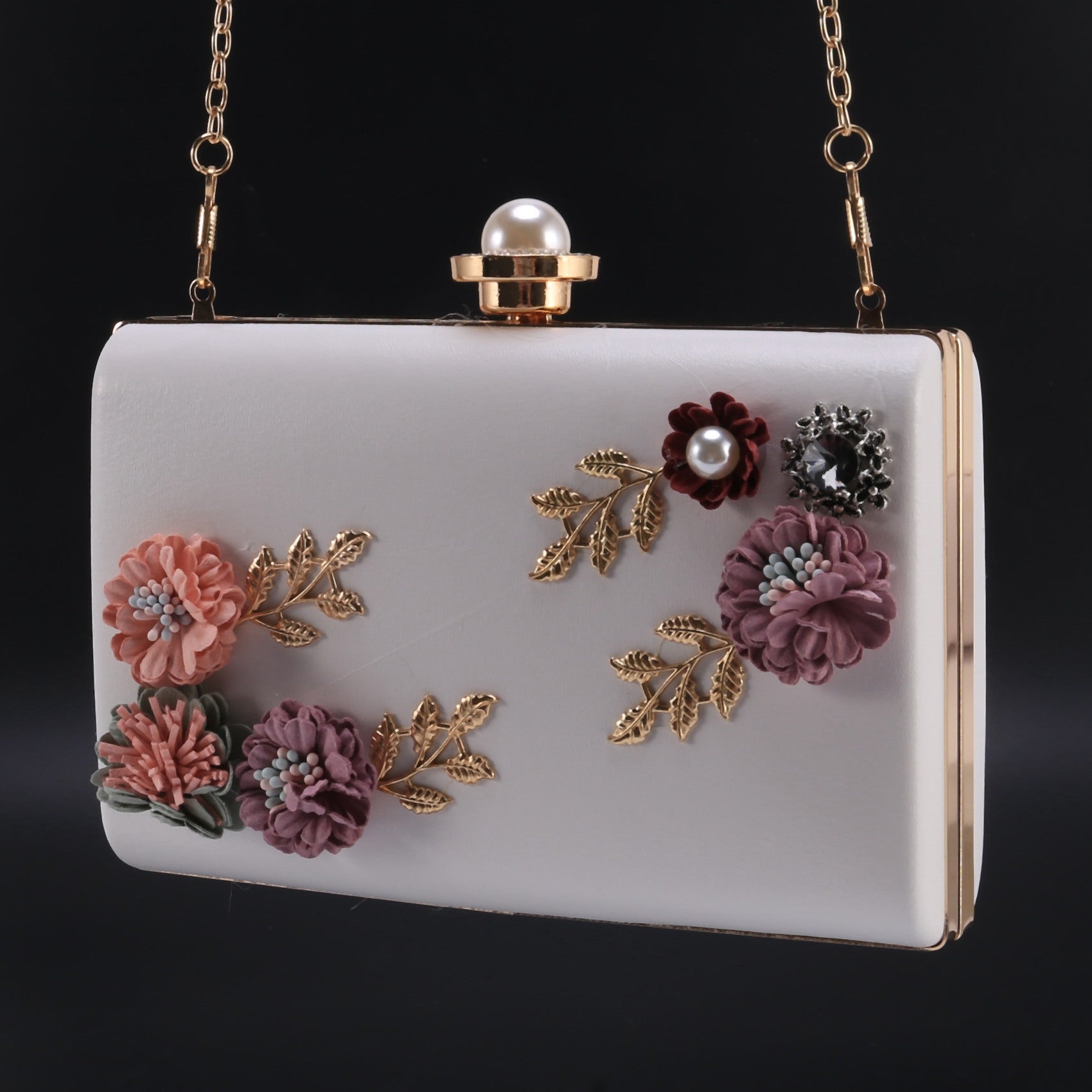 Handtasche Abend mit Blumen mit Kettenriemen