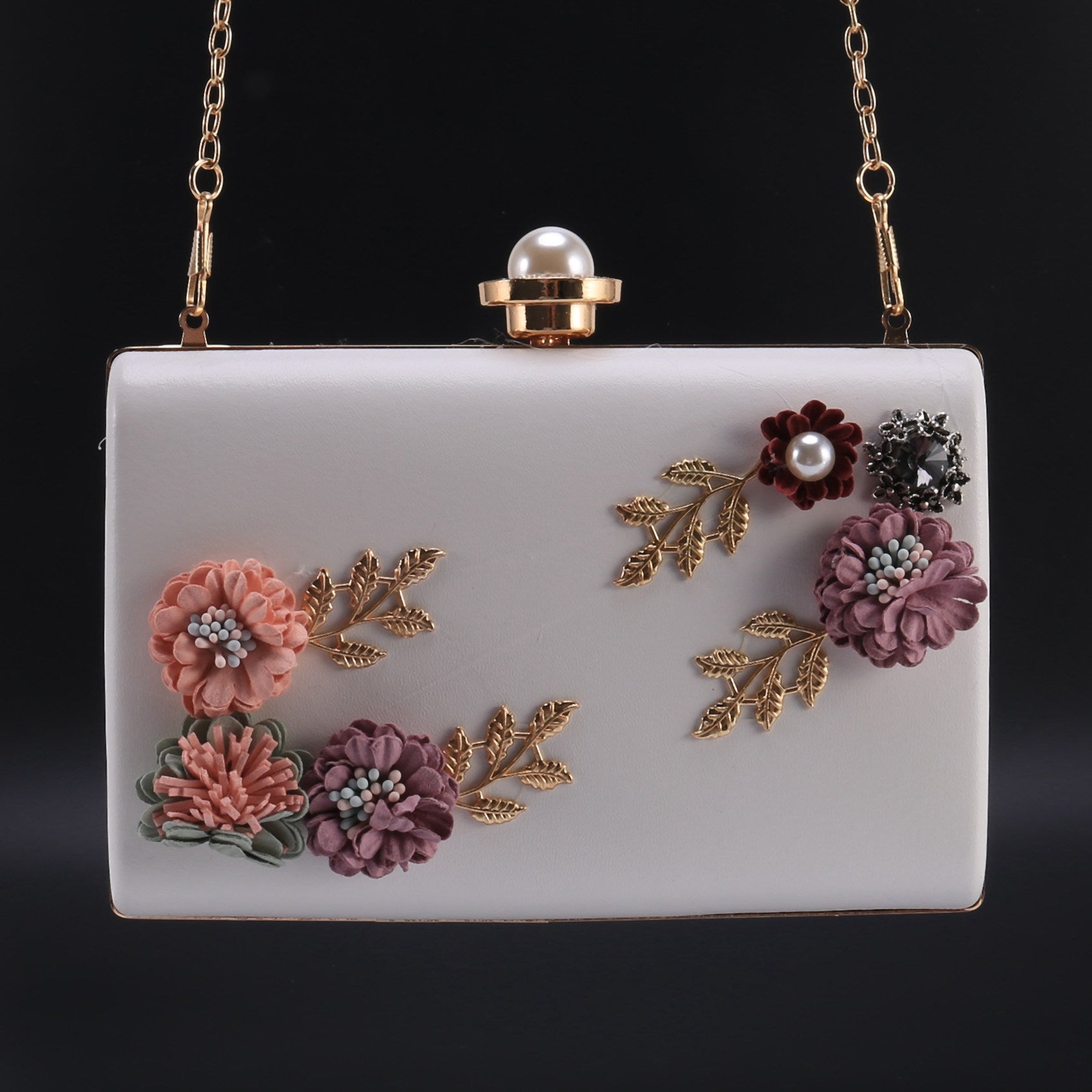 Handtasche Abend mit Blumen mit Kettenriemen