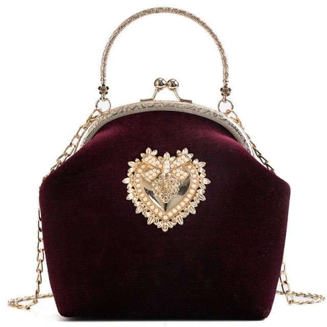 Handtasche Abend aus Velourslederleder mit Herz-Muster