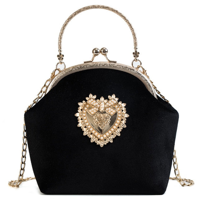 Handtasche Abend aus Velourslederleder mit Herz-Muster